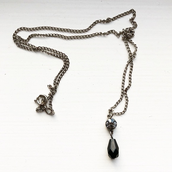 Vintage Jewelry - Chic minimalist diamond & black bead drop necklace